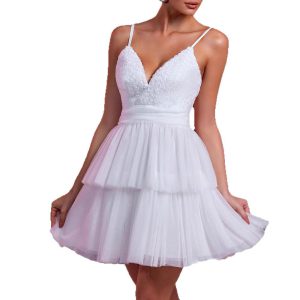 Short dress white mesh suspender dress short skirt